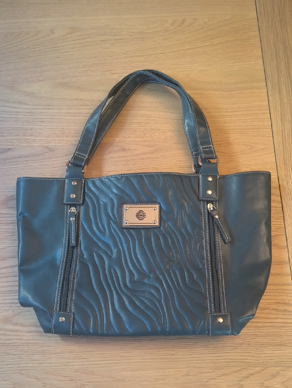 Treviso Teal Wavy Quilted Faux Leather Shoulder Tote Bag